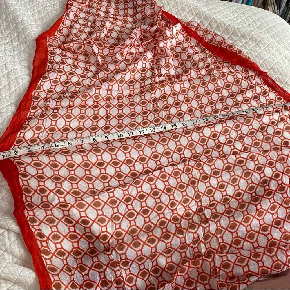 Boho Fringe Scarf Orange White Brown Geometric Rectangular Gauzy Patterned